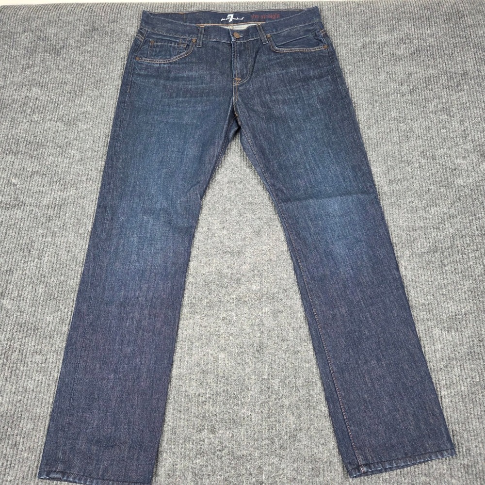 7 For All Mankind The Straight Mens Dark Indigo Wash Cotton Jeans Size 34 USA